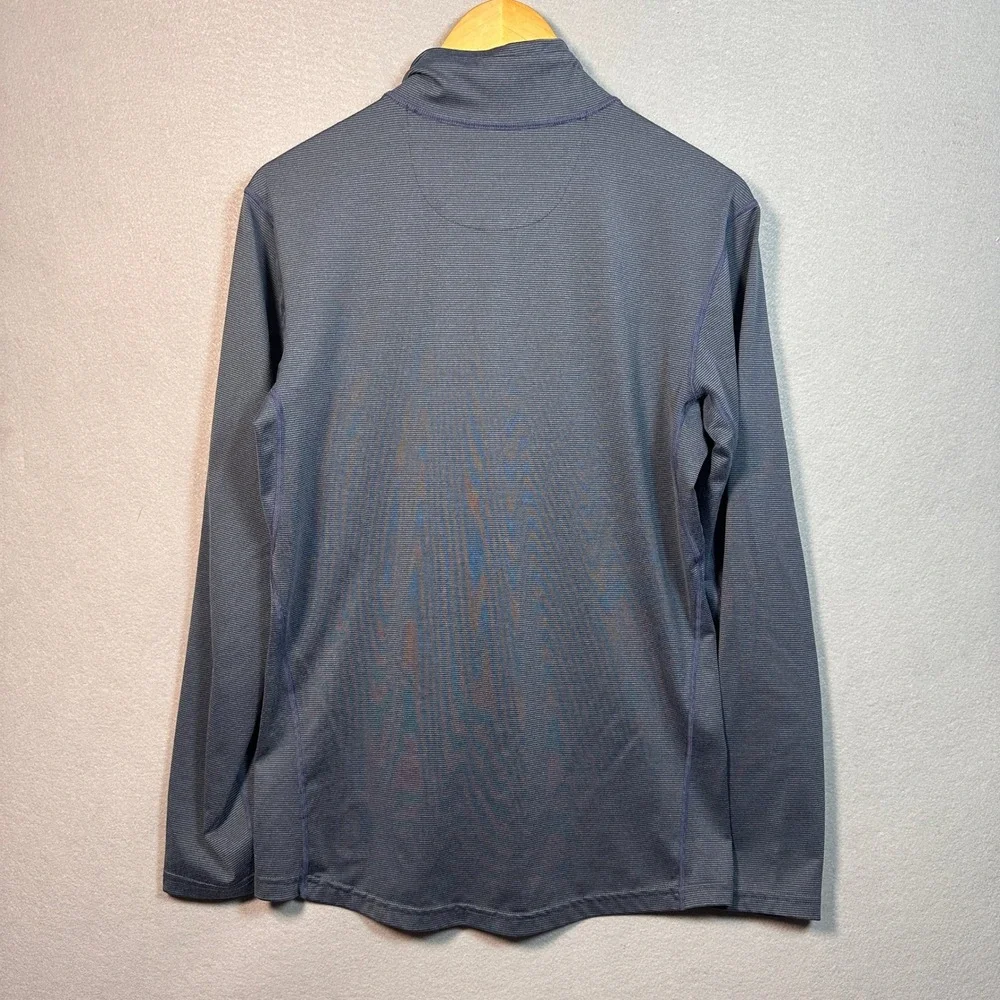 REI Mens Small Blue Grey Striped Quarter Zip Pullover Long Sleeve Hiking Shirt